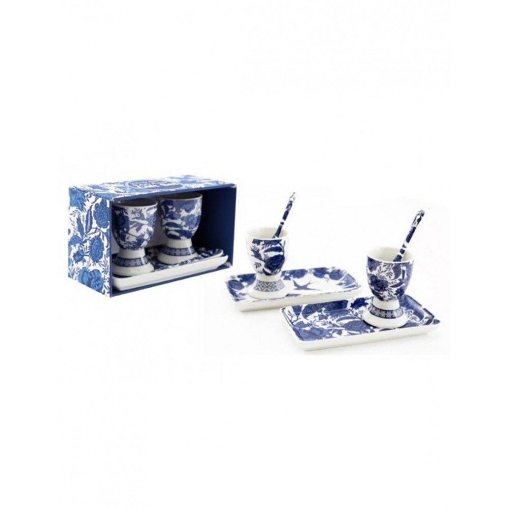Σετ αυγοθηκη κουτάλι και πιατακι blue leaves Plastona 014.TJW038