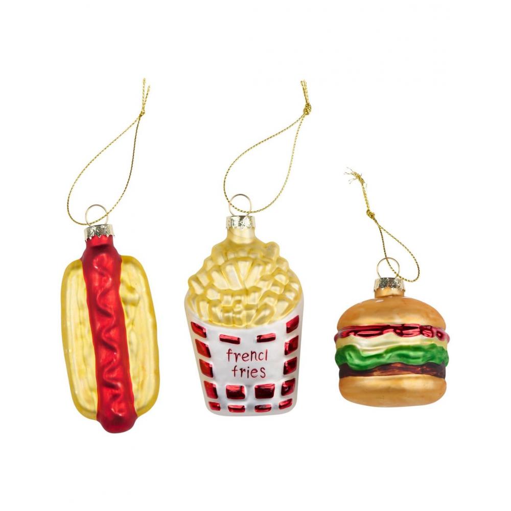 Στολίδια γυάλινα fast food σετ 3σχέδια 4,5x4,5x8cm Plastona 03.57424
