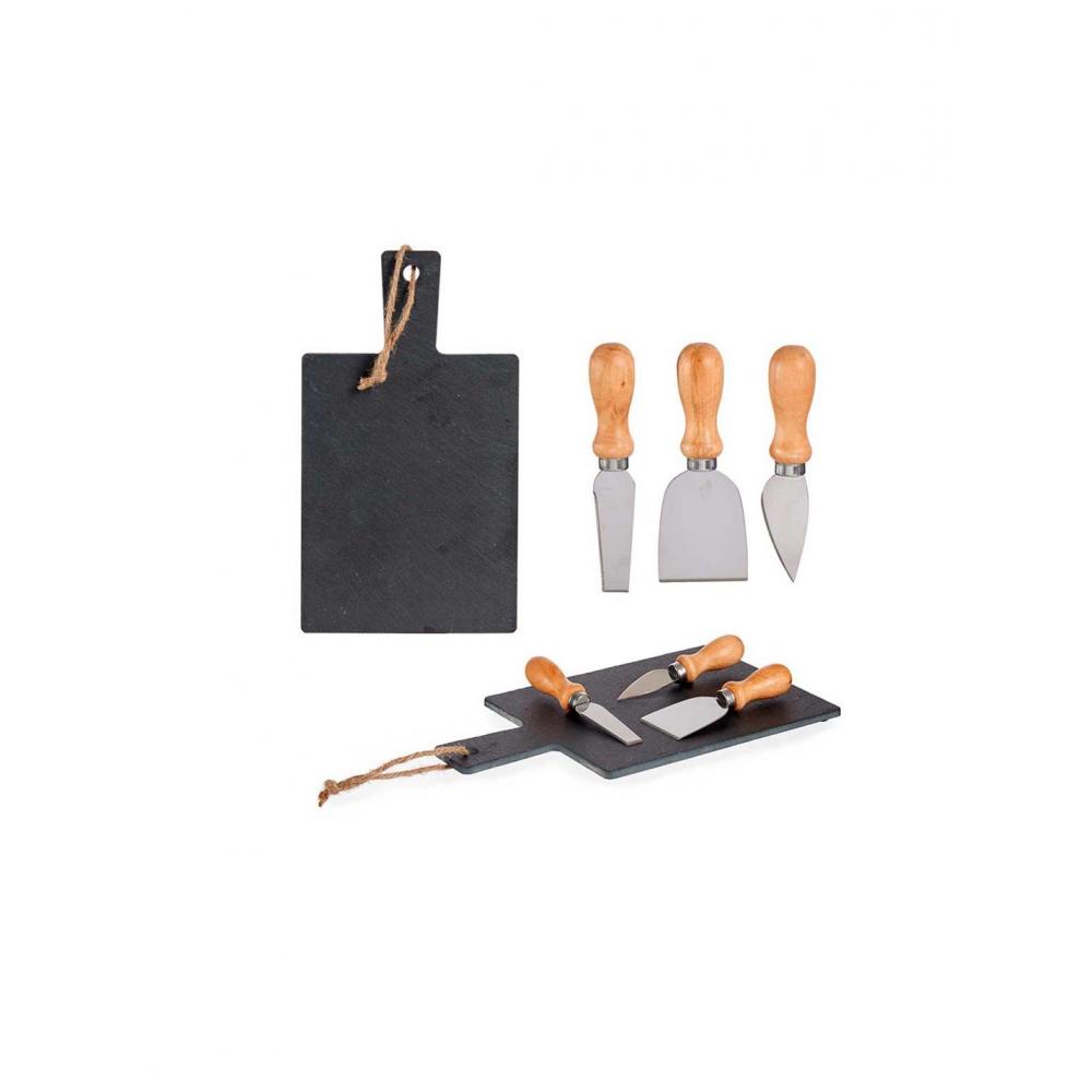 Σχιστόλιθος με 3 μαχαίρια τυριού 30x17cm Plastona 029.87378
