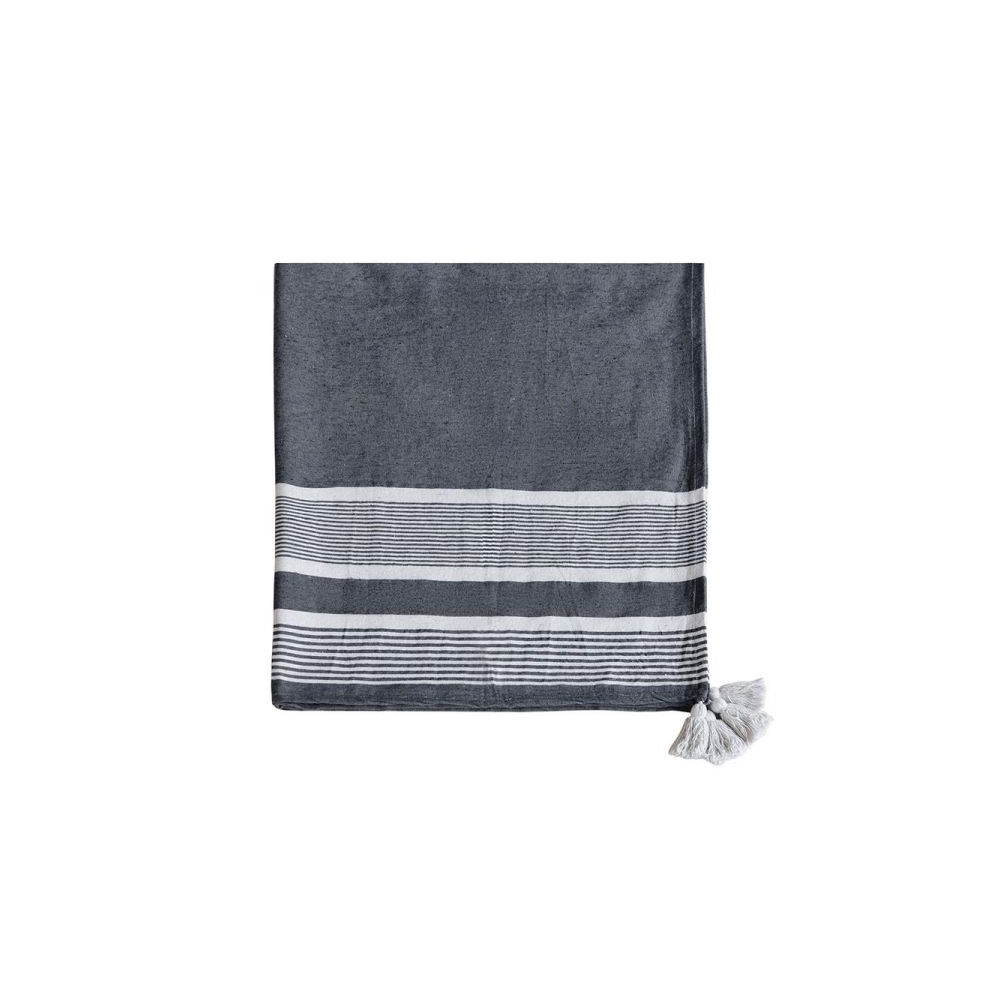 Artekko Blanket Ριχτάρι με Λευκές Φούντες 80% Βαμβάκι Γκρι Σκούρο Λευκό (152.4x127x0.6)cm Artekko T83651