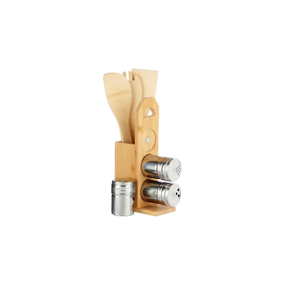 Θήκη bamboo μαγνητ.κουτάλες&βάζα μπαχαρικών σετ7pcs 15x7,5H32,5cm Plastona 029.90970
