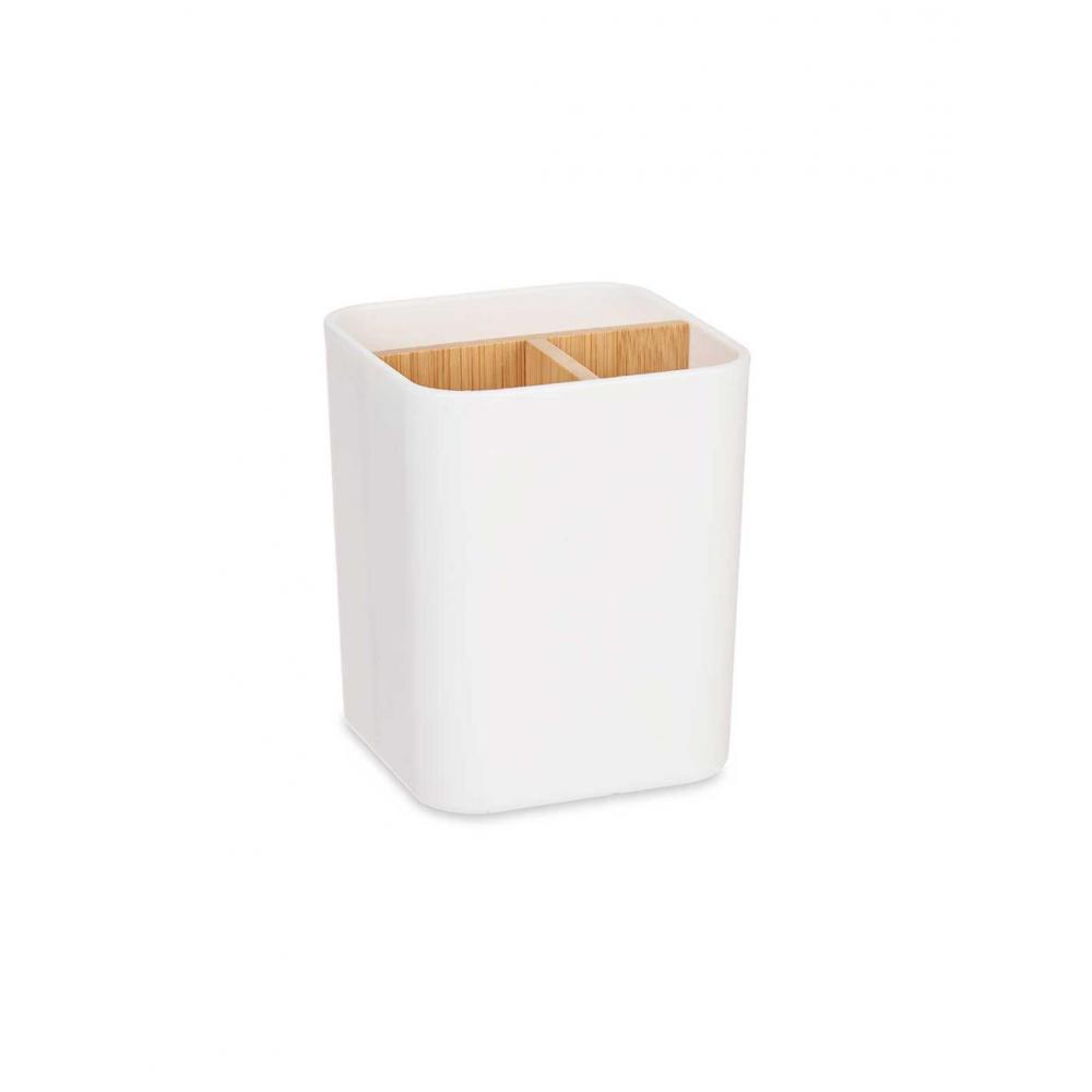 Θήκη κουζίνας λευκή/bamboo χωρίσματα 9 x 9 x 11 cm. Plastona 029.89418