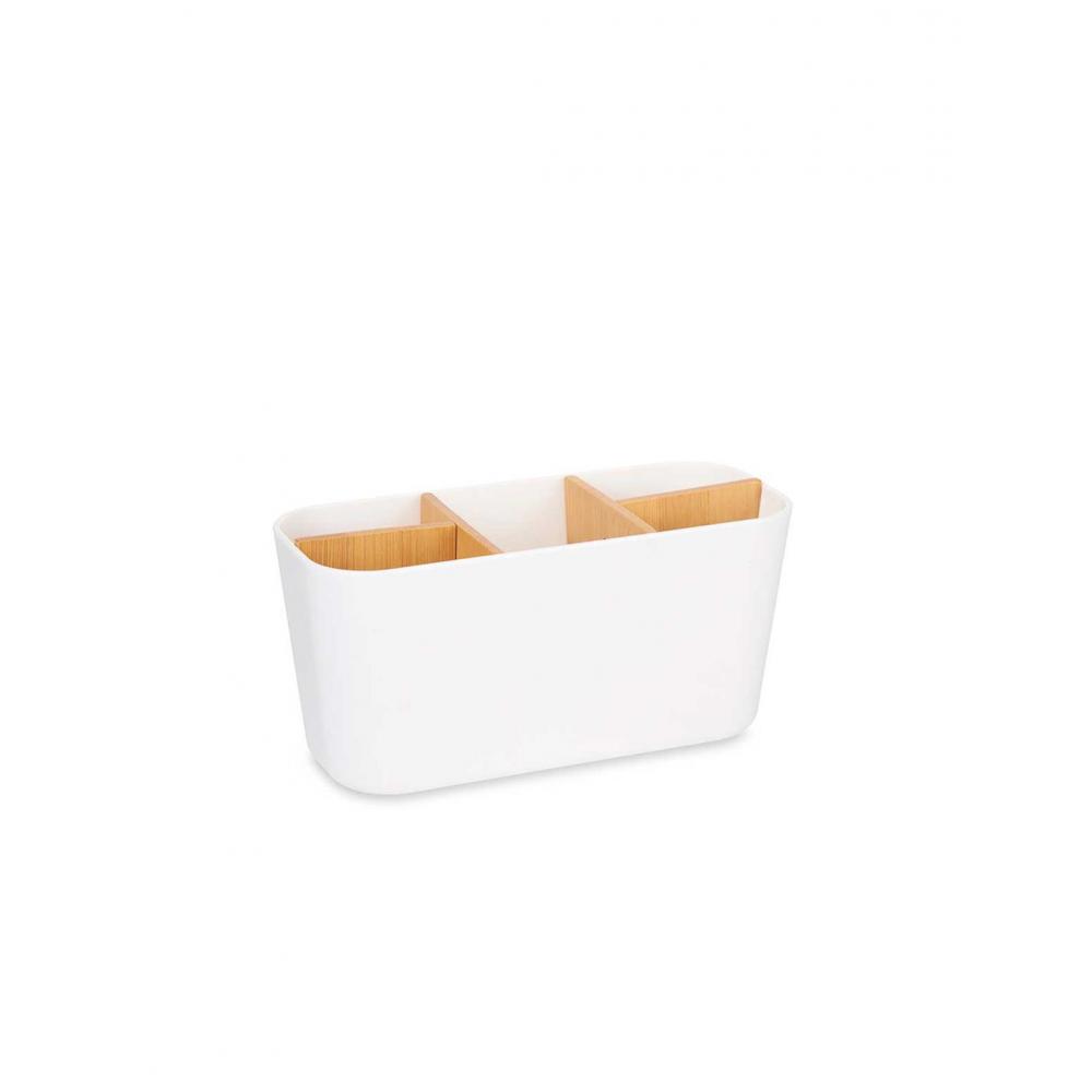 Θήκη οργάνωσης λευκή/bamboo χωρίσματα 9 x 21 x 10 cm. Plastona 029.89423