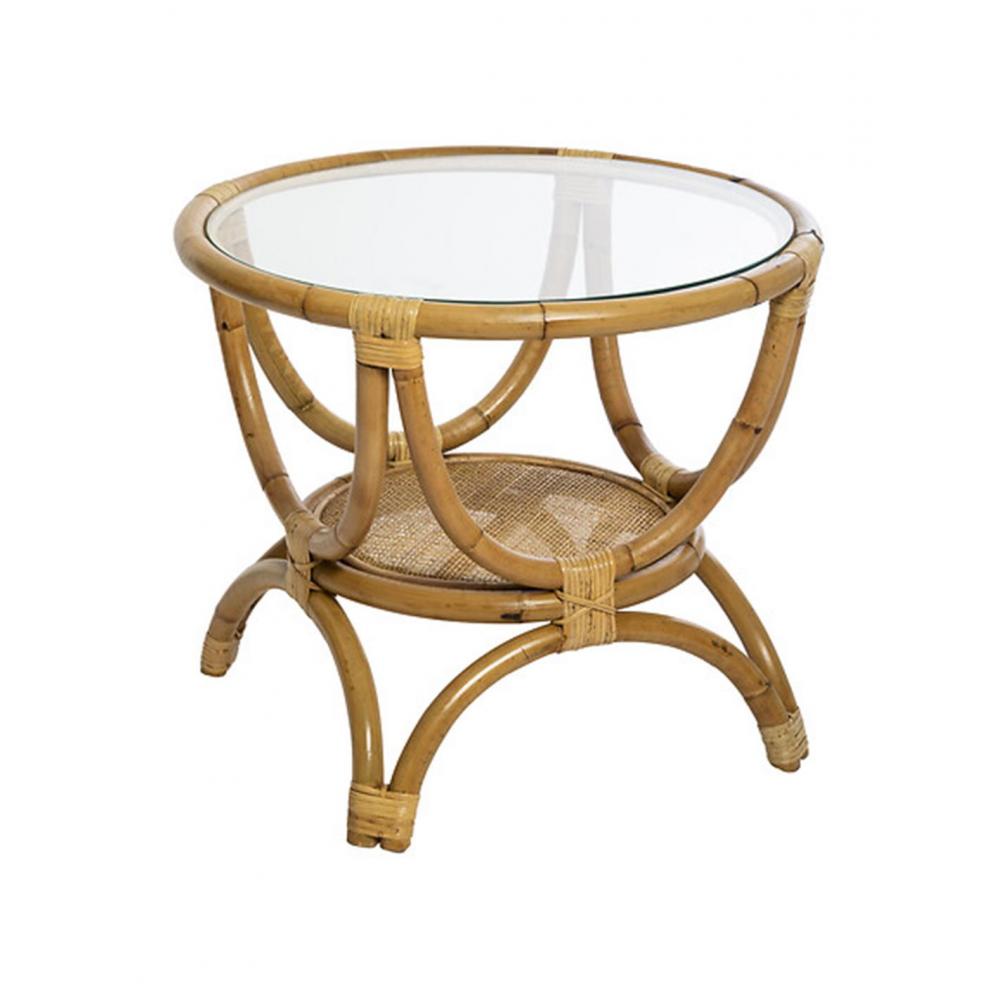 Τραπέζι βοηθητικό bamboo με τζάμι Φ60Η50cm Plastona 07.166653