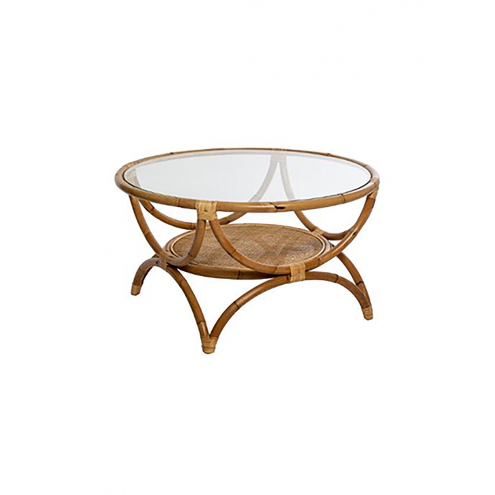 Τραπέζι σαλονιού bamboo με τζάμι Φ91 Η51cm Plastona 07.166652
