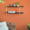 Artekko Shelf Ραφιέρα Επιτοίχια με 2 Ράφια Μέταλλο Ξύλο Ρατάν Μαύρο (92x25x52)cm Artekko 78038-DS