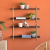 Artekko Shelf Ραφιέρα Επιτοίχια με 2 Ράφια Μέταλλο Ξύλο Ρατάν Μαύρο (92x25x52)cm Artekko 78038-DS