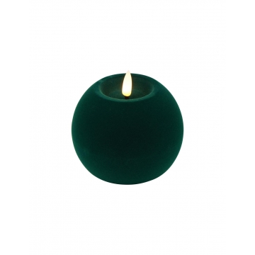 Κερί μπάλα βελουδ.πράσινη σκ.LED warm white/timer/remote/2xAA 10x7,8cm