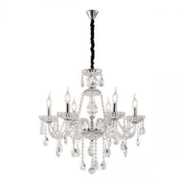 Artekko Chandelier Sisy Πολυέλαιος 6φωτος Ε14 με Διάφανο Κρύσταλλο (56x56x100)cm