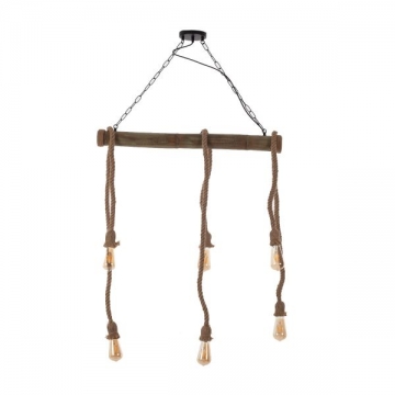Artekko Hemp Rope Φωτιστικό Οροφής 6φωτο (Ε27) με Μαύρο Μέταλλο/Ξύλο/Σχοινί (80x10x130)cm