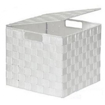 Κουτί αποθήκευσης Polyester λευκό με καπάκι 26X26X22,5cm
