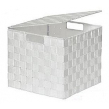 Κουτί αποθήκευσης Polyester λευκό με καπάκι 24X24X20cm