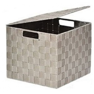 Κουτί αποθήκευσης Polyester μπεζ με καπάκι  24X24X20cm