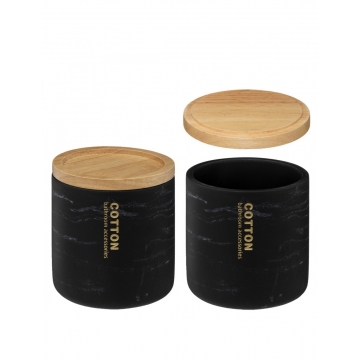 Δοχείο για βαμβάκι με bamboo καπάκι μαύρο χρ. 9,8Χ10,9