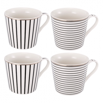 Artekko Iqorser Κούπες Bone China Πορσελάνη Λευκό/Μαύρο (10x13.5x9)cm Σετ/4