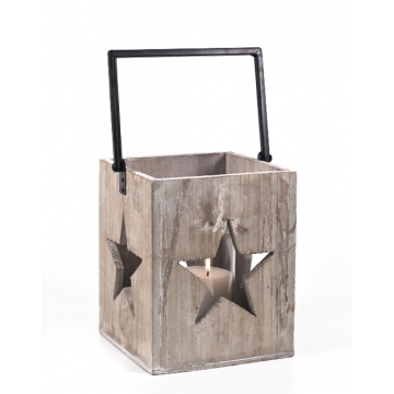 Ξύλινο RUSTIC Φωτοφόρο με Γυαλί Ντεκαπέ (L) 20,5x17x17