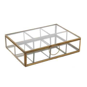 Γυαλινη μπιζουτιέρα με χάλκινο σκελετό 15x22cm
