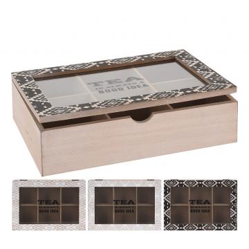 Tea box με print στο τζάμι από ξύλο με Α/Μ σχεδια 24x16,5x7