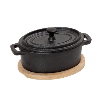 ΚΑΤΣΑΡΟΛΑ CAST-IRON ΜΑΥΡΗ D: 9 H: 8CM  410ML ΜΕ ΒΑΣΗ BAMBOO
