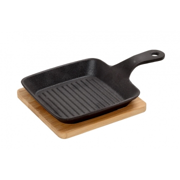 ΤΗΓΑΝΑΚΙ ΤΕΤΡ. CAST-IRON ΜΑΥΡΟ L: 16 H: 5CM ΜΕ ΒΑΣΗ BAMBOO