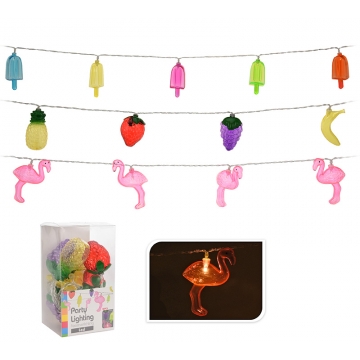 Party lights με 20 Led μπαταρίας, σε 3 σχέδια (παγωτά,φρούτα,flamingo), μήκος 4,0μ.  400