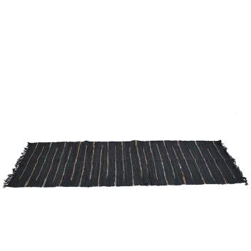 Χαλί από δερμάτινο κιλίμι, μαύρο/χρυσό, 240cm