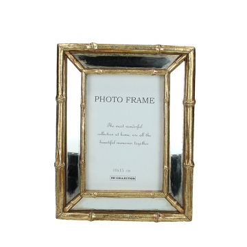 Φωτ/θήκη χρυσή κορνίζα με καθρεπτη σχ."Bamboo" ,10x15cm