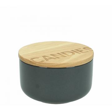Κεραμικό δοχείο με ξύλινο καπάκι, γκρι χρ.,13x8cm