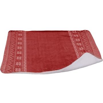 Ριχτάρι φλις&sheepskin κόκκινο με λευκά εντελβάις, 150x130cm