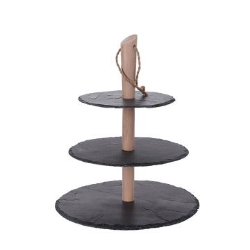 Ξύλινη 3-πλή εταζέρα με πέτρινα ράφια, 47cm