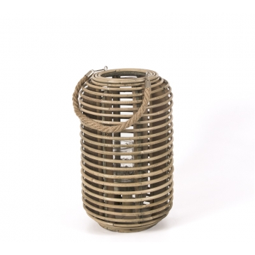 Φανάρι rattan με σχοινι σχ.κύλινδρος,φυσικό χρ.,23x38cm