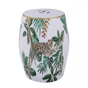 Artekko Tropical Σκαμπώ Κεραμικό Λευκό/Πράσινο 33.00x33.00x45.50