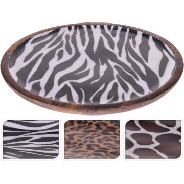 Στρογ. δίσκος από ξύλο μάνγκο, animal print 3σχ., 30cm