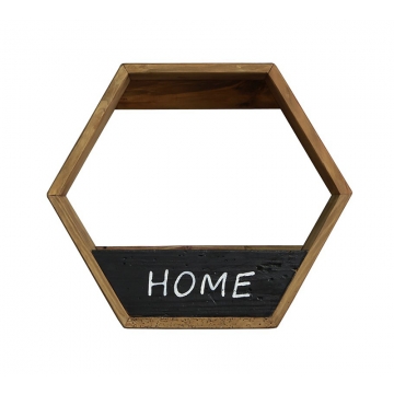 Ράφι με ξύλινο εξάγωνο πλαίσιο & print "Home",51x45cm