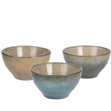 Μπολ 700ml, από επισμαλτωμένο stoneware, σε 3 μελανζέ χρώματα 14,5x14,5x8