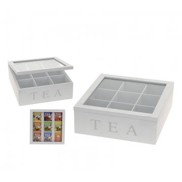 Μοντέρνο Teabox, 9 θέσ.,λευκό ματ με print 23x23cm
