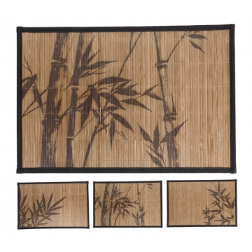 Σουπλά bamboo,μαύρο ρέλι & τροπικά prints,45x30cm