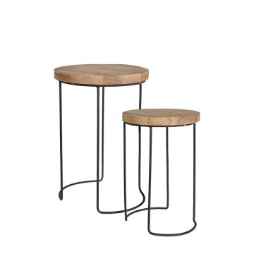 Σετ/2 στρογγυλά side table από κορμό teak, Y:41/47cm