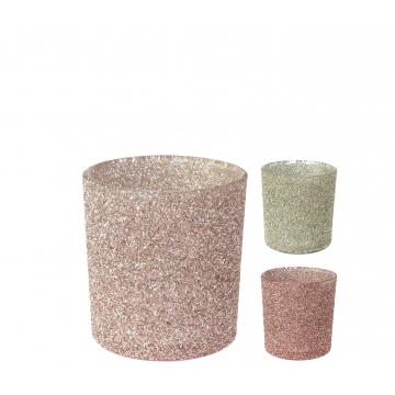 Κηροπήγιο ρεσό, γυάλινο glitter, 3 παστέλ χρ.,8cm