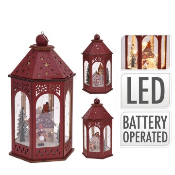 Κόκκινο φανάρι με χριστ/κο ντεκόρ, 10Led,29cm