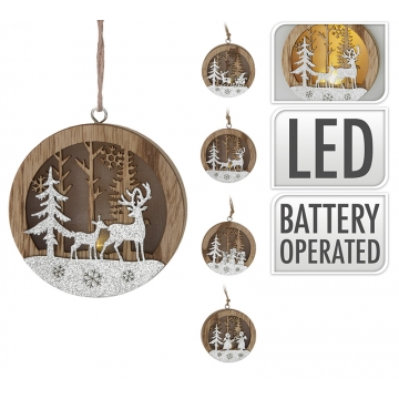 Ξύλινο στολίδι με Led,4σχ.,14cm