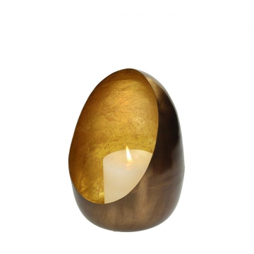 Κηροπήγιο "Egg" από αλουμίνιο χάλκινο/χρυσό, 13.5x20cm