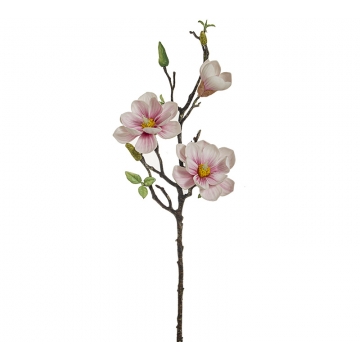 Κλαδί με 2 μανόλιες & μπουμπούκι, soft pink 75cm