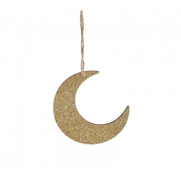 Ξύλινο φεγγάρι με χρυσό glitter,10cm