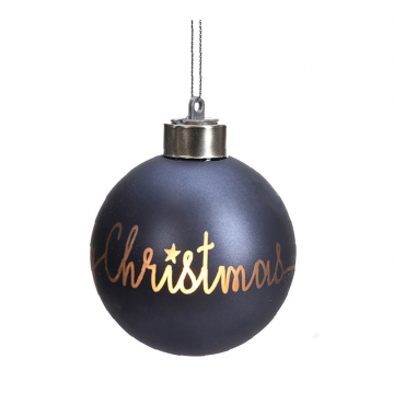 Γυάλινη μπάλλα "Merry Cristmas" μπλε/χρυσό,8cm με led