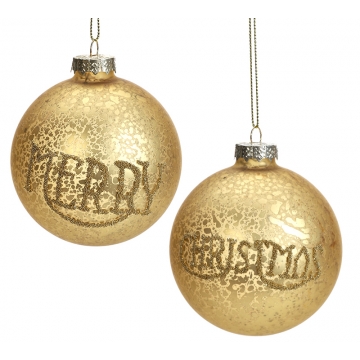 Γυάλινη μπάλλα με γράμματα"Merry Christmas" χρυσή,8cm