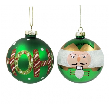 Γυαλινη μπάλλα Καρυοθραύστης&Ho Ho Ho,πρασινη,8cm
