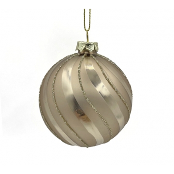 Γυαλινη μπάλλα σαμπανί, ρίγες,8cm