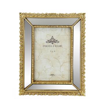 Φωτο/θήκη polyresin με χρυσή κορνίζα καθρέπτη 10x15cm
