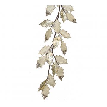 Γιρλάντα"Γκυ" σαμπανι φύλλα & χρυσό trim,180cm